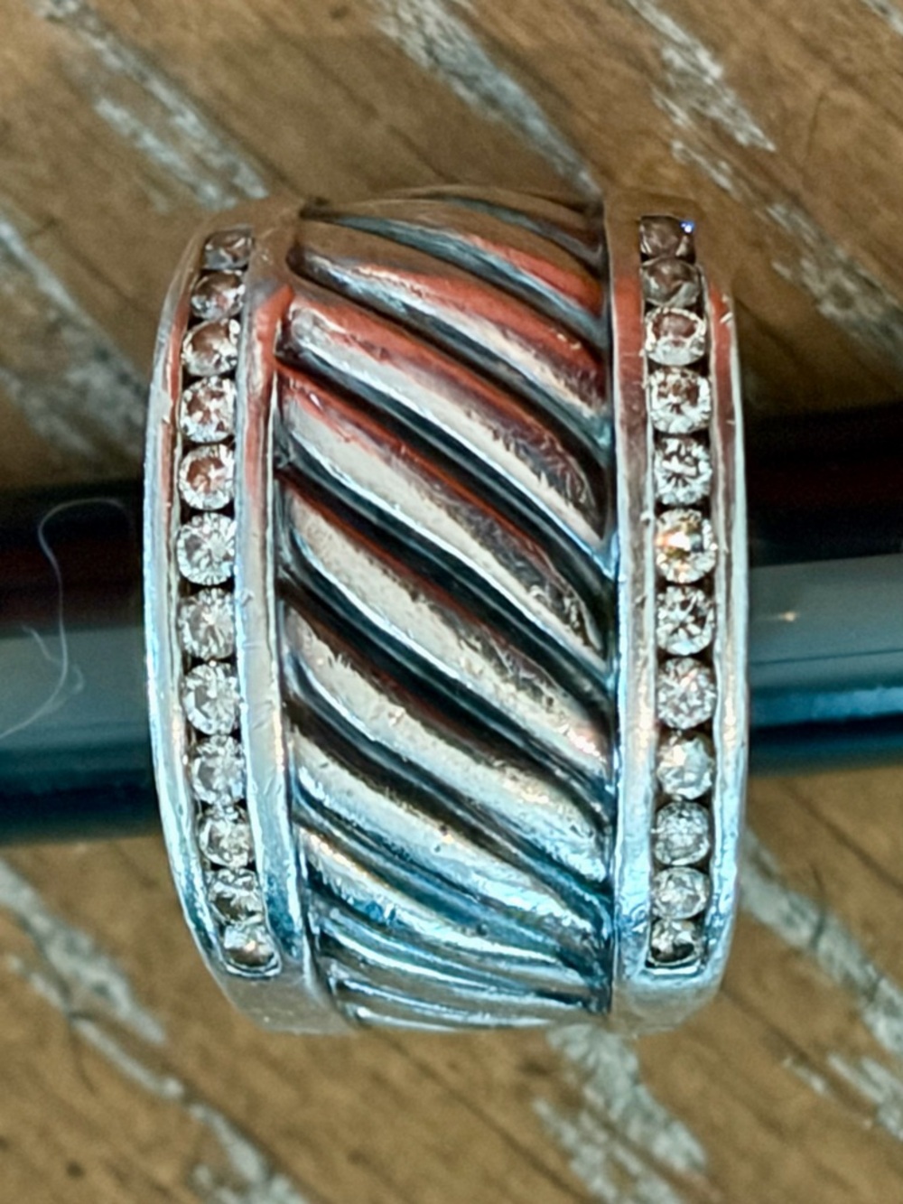 David Yurman sterling Silver Cigar Band Ring with Diamonds